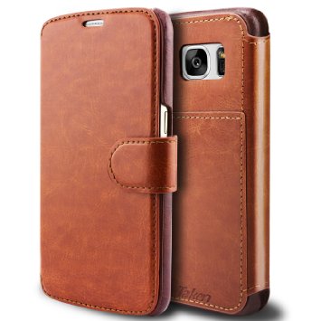 Taken Galaxy S7 Case - Slim Faux Leather Wallet Case with Card Slot for Samsung Galaxy S7 (Brown)