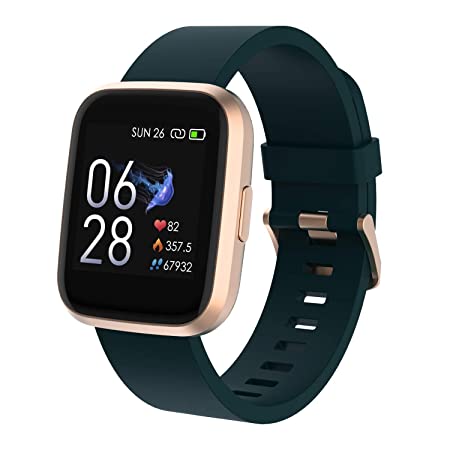 Crossbeats Ignite Smart Watch 1.4'' Full Touch Men Women Fitness Tracker Blood Pressure Blood Oxygen Heart Rate Monitor Waterproof Exercise Smartwatch for iPhone Samsung Android (Emerald Gold)