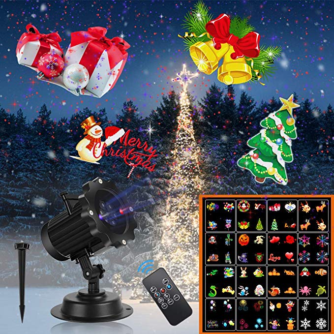 Christmas Projector Lights,UNIFUN 16 Patterns LED Projector Lights with red and Blue Star Laser Waterproof Landscape Light for Celebration Halloween,Christmas Birthday and Party Decoration