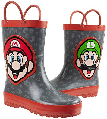 Super Mario Brothers Mario and Luigi Rain Boot for Kids, Nintendo, 100% Rubber, Waterproof, Ages 2 to 10