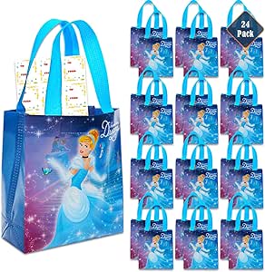 Cinderella Party Favor Bags Set – 24 Pack of 8" Cinderella Party Goodie Bags for Kids Bulk Reusable Mini Totes | Disney Birthday Party Supplies