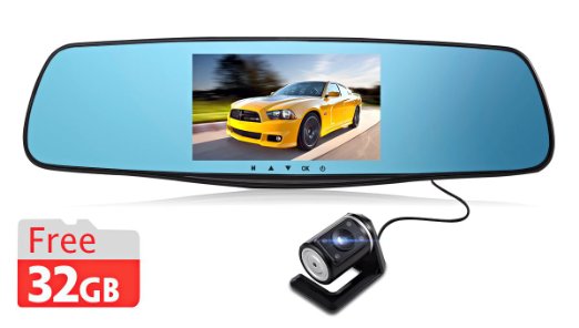 Rexing X80 5 Large TFT LCD FHD 1080P Dual-lens 170 Wide Angle 32GB Memory Card Rear View Mirror Car Camera