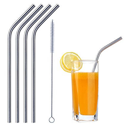 MIU COLOR® Reusable Washable NON-TOXIC Stainless Steel Drinking Straws, Set of 4(including a straw clean brush)