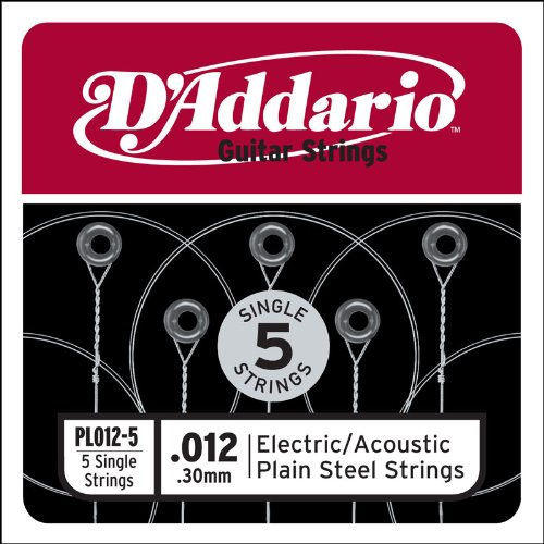 D'Addario PL012-5 Plain Steel Guitar Single String.012 5-pack