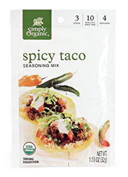 Simply Organic Spicy Taco, Seasoning Mix, Certified Organic, 1.13-Ounce Packets (Pack of 12)