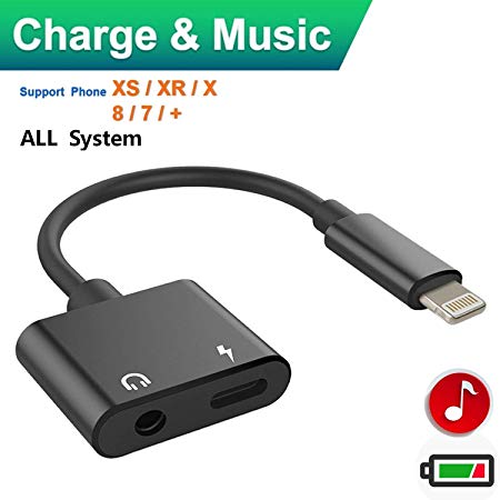 LYZZO 3.5mm Aux Headphone Jack Audio Adapter, 2 in 1 Headphone Adapter Compatible with iPhone XR/XS MAX/X / 7 Plus / 8 Plus/X/Music&Charge at The Same time