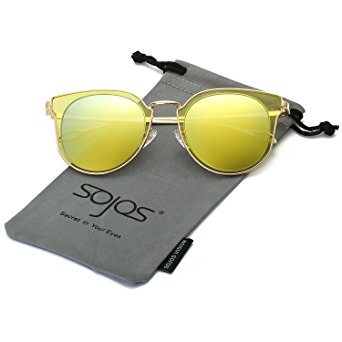 SojoS Round Polarized Sunglasses Oversized Metal Frame UV Mirrored Lens SJ1057