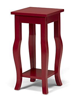 Kate and Laurel Lillian Wood Pedestal End Table Curved Legs with Shelf, Red
