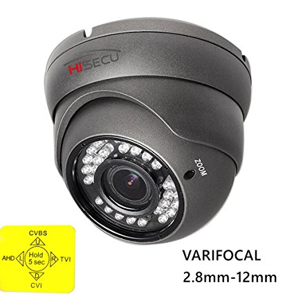 HISECU 4 in 1 Security Dome Camera 1080P HD 2.8-12 mm Varifocal Lens, Compatible with HD-AHD/CVI/TVI&CVBS DVR (Grey)