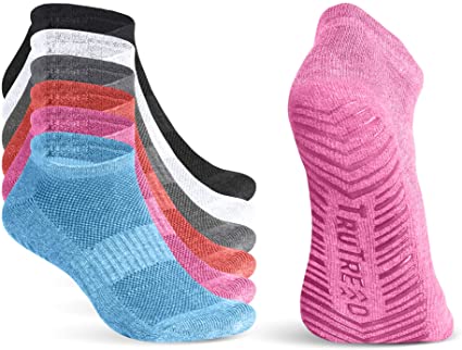 TruTread Non Slip Grip Yoga Socks for Women & Men - Non Skid Hospital, Yoga, Barre, Pilates, 6 Pairs