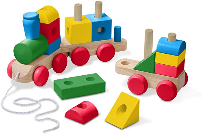 Melissa & Doug Wooden Jumbo Stacking Train – 4-Color Classic Wooden Toddler Toy (17 Pieces, Great Gift for Girls and Boys – Best for 2, 3, and 4 Year Olds)