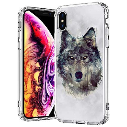 MOSNOVO iPhone Xs Case, Clear iPhone X Case, Wolf Flame Pattern Printed Clear Design Transparent Plastic Back Phone Case with TPU Bumper Protective Case Cover for iPhone X/iPhone Xs