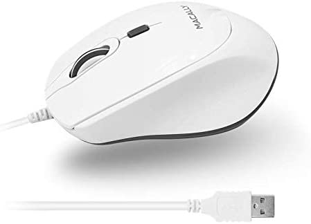 Macally USB Wired Mouse for Mac or PC - Comfortable, Smooth, and Quiet - White USB Mouse Wired with 5ft Cable and 4 DPI - Plug and Play Corded Computer Mouse for Laptop or Office Desktop - White