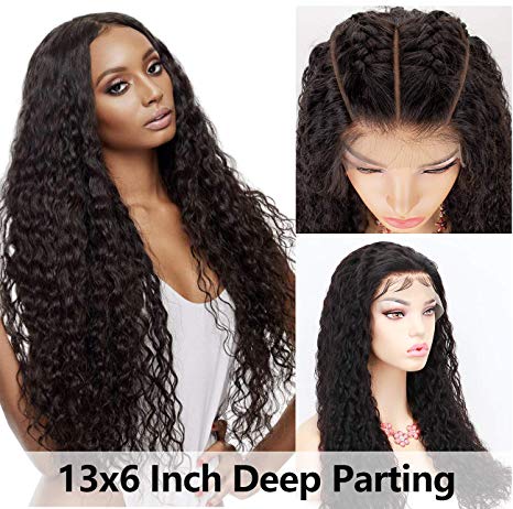 13x6 Lace Front Wigs Human Hair with Baby Hair Pre Plucked Brazilian Remy Curly Human Hair Wig for Black Women(18 inch, NC)