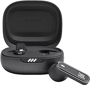 JBL Live Flex Earphones, In Ear Bluetooth Earphones with 40 hours of Battery Life, Noise Cancelling and Water Resistant, in Black