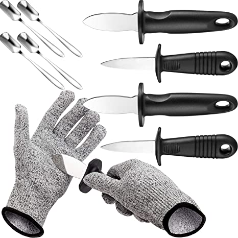 Zonon 4 Pieces Oyster Shucking with Level 5 Protection Resistant Gloves (L), Oyster Shucker Opener Tool for Clam Shellfish and Seafood