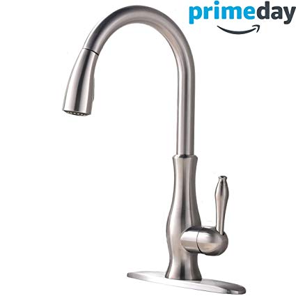 Stainless Steel Single Handle Pull Down Sprayer Kitchen Sink Faucet, Brushed Nickel Pull Out Kitchen Faucet With Deck Plate