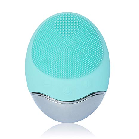 Sonic Facial Cleansing Brush, Soft Silicone Waterproof Face Cleanser Bamboo Charcoal Wireless Charging Travel Size Massager for Skin Exfoliation, Deep Cleansing, Anti Aging - Green