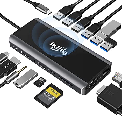 USB C Hub, 9 in 1 USB C Adapter Bundle 15 in 1 USB C Docking Station Compatible with Apple MacBook Pro 13/15 (Thunderbolt 3)
