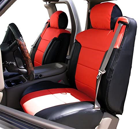 Iggee 2003-2006 Chevy Silverado Black/RED Artificial Leather Custom Made Original fit Front Seat Covers & 2 Armrest Covers