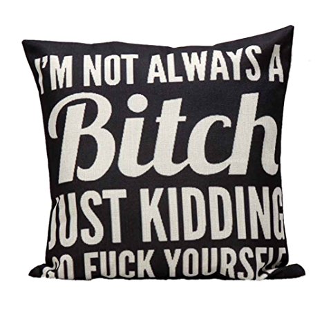 LeiOh Decorative Cotton Linen Square Funny Printed Bitch Pattern Throw Pillow Case Cushion Cover 18 x 18 Inches