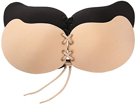 Sticky Bra Invisible Mango-Shaped Adhesive Bra Backless Strapless Bra Beige and Black