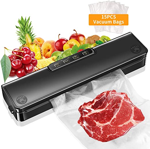 Vacuum Sealer Machine, Automatic Food Sealer Vacuum Air Sealing System For Foodsaver| Portable Sealer with 15 Vacuum Sealer Bags| Dry & Moist Food Modes| Compact | Easy to Clean | Led Indicator Lights