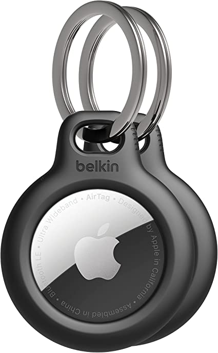 Belkin AirTag Case with Key Ring (Secure Holder Protective Cover for Air Tag with Scratch Resistance Accessory) – 2-pack, Black