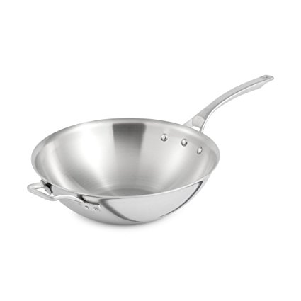 Calphalon 1948242 Signature Stainless Steel Flat Bottom Wok, 12", Silver