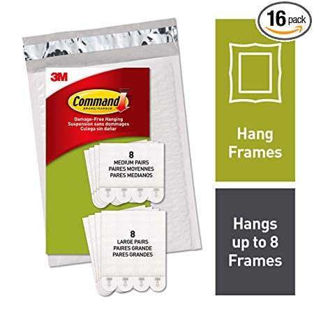 Command Medium & Large Picture Hanging Strips, White, 8 medium, 8 large pairs, Decorate Damage-Free (PH209-16NA)