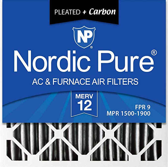 Nordic Pure 16x16x1 MERV 12 Pleated Plus Carbon AC Furnace Air Filters, 16x16x1PM12C, 6 Piece