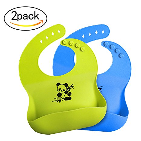 Bonim Baby Bibs Waterproof Silicone Bib - Comfortable and Adjustable Soft Feeding Bibs for Infants & Toddlers (6-72Months) Easy to Clean, Dry, Portable and Keep Stains Off! Set of 3 Colors