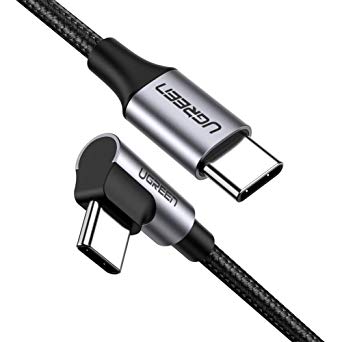 UGREEN USB C to USB C Cable Right Angle 90 Degree USB 2.0 Type C Fast Charging Cable Nylon Braided Cord for MacBook Pro 13 inch, MacBook 2016, 2017, S10, S10 Plus, Note 9, S9, S9 Plus, Note 8, S8, Google Pixel 3A, 3A XL, 3, 3 XL, 2 XL, Nintendo Switch, Nexus 5X, 6P(3ft)