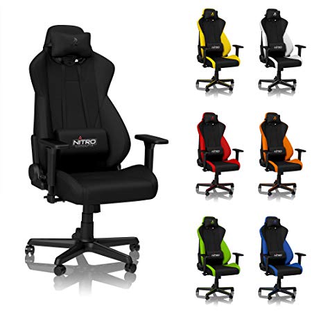 NITRO CONCEPTS S300 Gaming Chair - Office Chair - Ergonomic - Cloth Cover - up to 300 lbs Users - 90° to 135° Reclinable - Adjustable Height & Armrests - Stealth Black