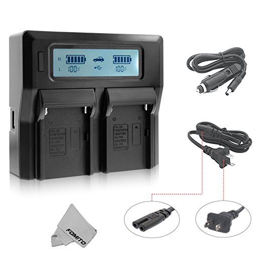 Fomito Dual Digital Battery Charger with LCD Screen for Sony NP-F970 F960 F950 F750 F550 FM50 HDV Batteries
