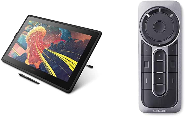 Wacom Cintiq 22 Drawing Tablet with HD Screen, Graphic Monitor, 8192 Pressure-Levels (DTK2260K0A) 2019 Version, Medium & Express Key Remote for Cintiq & Intuos Pro (ACK411050)