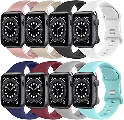 [8 Pack] Silicone Bands Compatible with Apple Watch Bands 44mm 42mm 40mm 38mm for Women Men, Soft Replacement Strap for iWatch Series SE 6 5 4 3 2 1