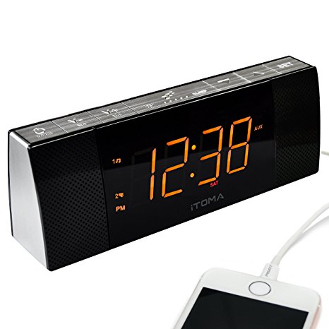 Radio Alarm Clock Bedside Alarm Clock Dual Alarm,FM Digital Radio Clock,Auto Brightness,Dimmer Control,1.4-inch Large Amber Color LED Display,Bluetooth Snooze Sleep Timer,USB Charging,Auxiliary Input,Backup Battery (iTOMA CKS503BT)