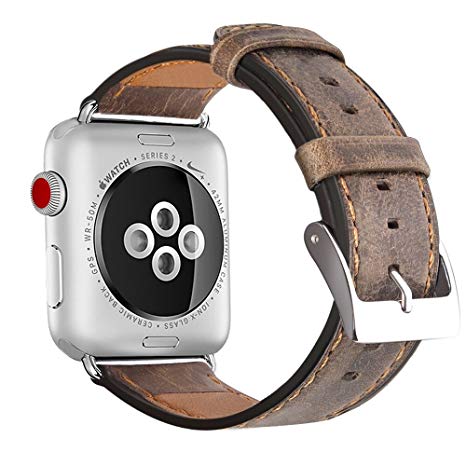 OULUOQI Compatible with Apple Watch Band 44mm/42mm, Genuine Leather Compatible with iWatch Band Compatible for Apple Watch Series 4, Series 3，Series 2, Series 1, Sport & Edition - Coffee Brown
