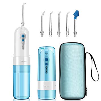 Water Flosser for Teeth, COSANSYS Electric Oral Irrigator Water Flosser Irrigator Dental Cordless Portable Rechargeable with 4 Modes & 5 Jet Tips, Travel Bag, 150ML, IPX7 Waterproof