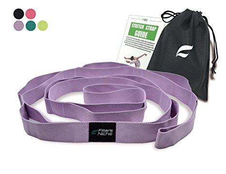 Fitters Niche Yoga Strap for Stretching,100% Cotton No Stretch, 10 Loops Adjustable, Free Carry Bag & Workout Guide