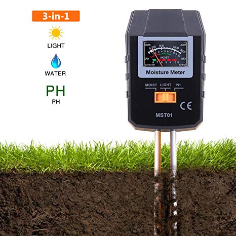 Soil Tester, Tacklife MST01 3 in 1 Soil Meter with Three Function: Moisture Meter, Sunlight Intensity Meter and Soil PH Tester for Lawn, Farm, Plants and Herbs, An Accurate and Useful Gardening Tools & Plant Care Tester(No Battery Needed)