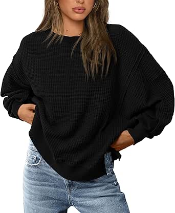 PRETTYGARDEN Women's Oversized Crewneck Sweatshirts Fall Fashion Casual Long Sleeve Pullover Waffle Knit Spring Shirts Top