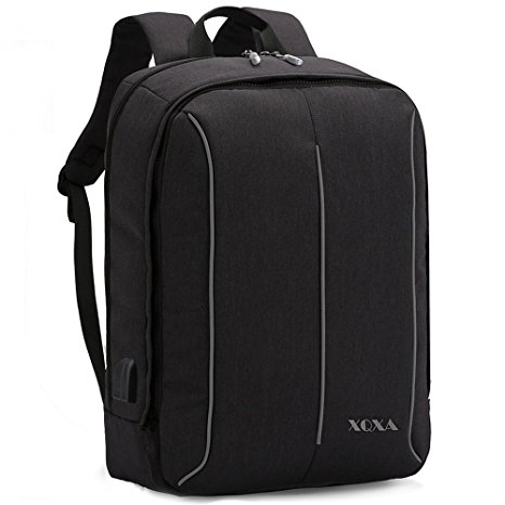 XQXA 17.3" Laptop Backpack with USB Charging Port and Earphones Port Rucksack Business Bag Notebook Computer Backpack Casual Daypack for Men and Women for School, Travel, Work – 25 L / Black