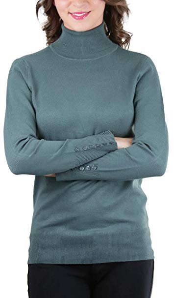 ToBeInStyle Women's Button Detail Long Sleeve Turtle Neck Sweater