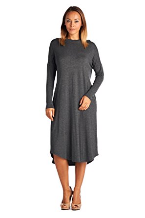 82 Days Women'S Rayon Span Round Hem Jersey Dress With Side Pockets - Solid