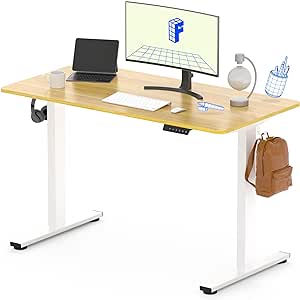 FLEXISPOT EN1 Whole-Piece Standing Desk, 48 x 24 Inches Height Adjustable Desk Stand up Desk Home Office Table for Computer Laptop (White Frame & Maple Desktop)