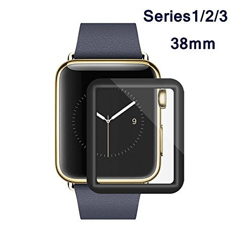 Apple Watch Screen Protector 38mm, iWatch Tempered Glass Screen Protector, Anti-Scratch, Scratch Resistant, 3D Full Screen Coverage for Apple Watch 38mm Series 3/2/1 [1 Pack, Black]