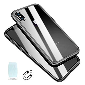 Glass iPhone 8 7 Plus Case 5.5 Inch LIGHTDESIRE Slim Magnetic Adsorption Installation Aluminum with Double Screen Protector (Transparent Black)