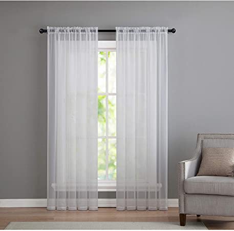 GoodGram 2 Pack: Basic Rod Pocket Sheer Voile Window Curtain Panels - Assorted Colors & Sizes (White, 95 in. Long Pair)